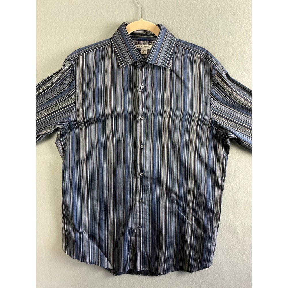 Banana Republic Button Up‎ Men's Large Striped Shirt Long Sleeve Dress